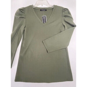 NEW Cable & Gauge Womens Knit Top Stretchy Shirt Olive Green Long Sleeve S M